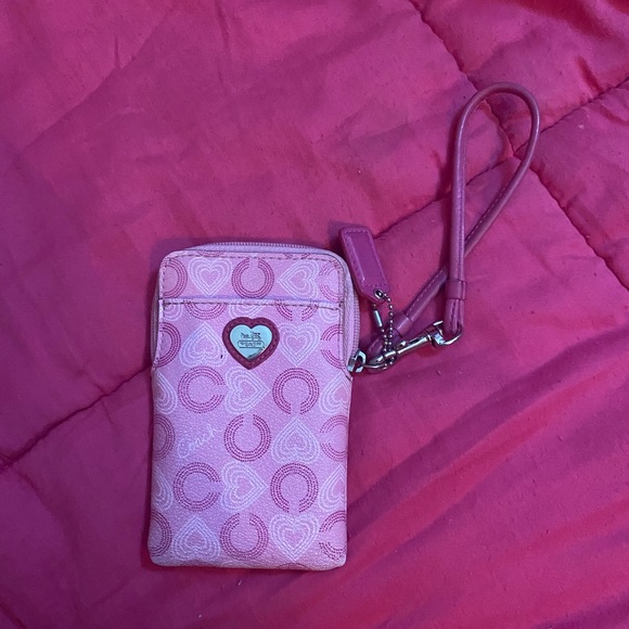 Pink Coach 3 Slot card holder wristlet phone holder - Picture 1 of 7
